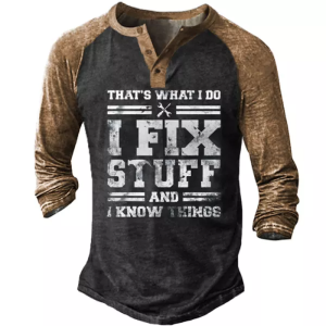 Vintage Printed Men’s Henley T-Shirt