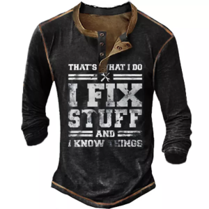 Vintage Printed Men’s Henley T-Shirt