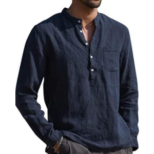 S41 Long Sleeve V Neck Casual Beach Linen Shirt