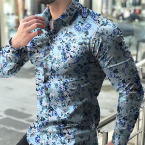 Elegant flowers printed men’s long sleeve shirt