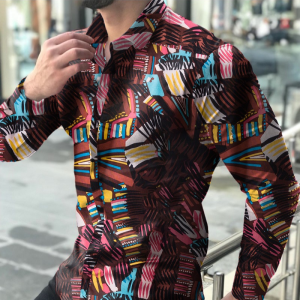 Men’s geometric print casual long sleeve shirt