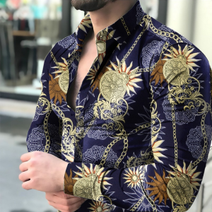 Sun amulet and chains printed long sleeve shirt