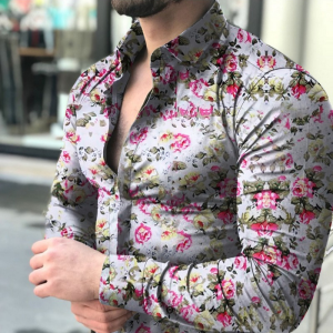 Elegant flowers printed men’s long sleeve shirt