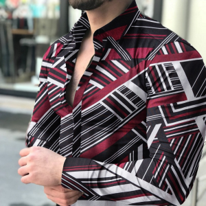 Men’s geometric print casual long sleeve shirt