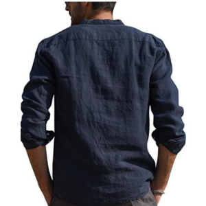 S41 Long Sleeve V Neck Casual Beach Linen Shirt