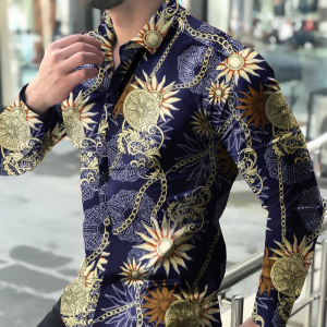 Sun amulet and chains printed long sleeve shirt