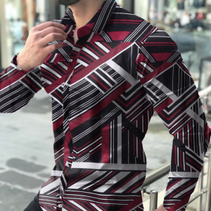 Men’s geometric print casual long sleeve shirt