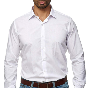 Men’s casual long sleeve solid business shirt