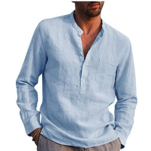 S41 Long Sleeve V Neck Casual Beach Linen Shirt