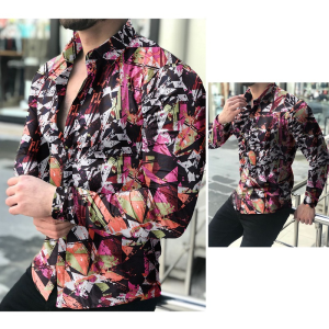 Men’s geometric print casual long sleeve shirt