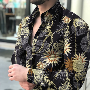 Sun amulet and chains printed long sleeve shirt