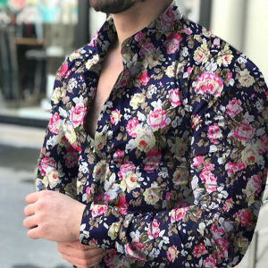 Elegant flowers printed men’s long sleeve shirt