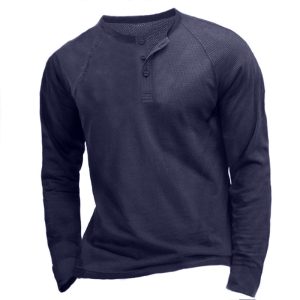 Men’s Waffle Panel Breathable Henley Collar T-Shirt