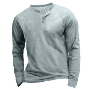 Men’s Waffle Panel Breathable Henley Collar T-Shirt
