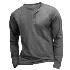 Men’s Waffle Panel Breathable Henley Collar T-Shirt