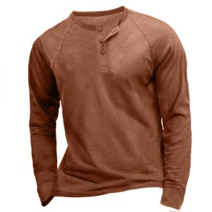 Men’s Waffle Panel Breathable Henley Collar T-Shirt