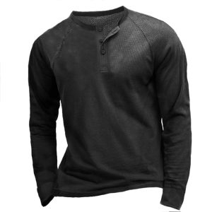 Men’s Waffle Panel Breathable Henley Collar T-Shirt