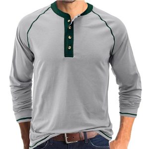 Men’s Breathable Henley Collar T-Shirt