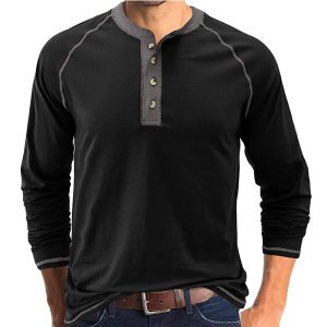 Men’s Breathable Henley Collar T-Shirt