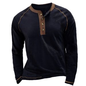 Men’s Breathable Henley Collar T-Shirt