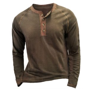 Men’s Breathable Henley Collar T-Shirt