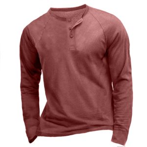 Men’s Waffle Panel Breathable Henley Collar T-Shirt