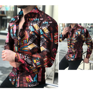 Men’s geometric print casual long sleeve shirt