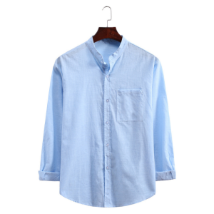 Men’s Standing Collar Cotton Linen Long Sleeve Shirt