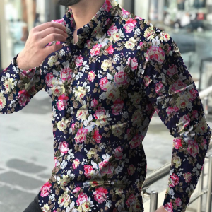 Elegant flowers printed men’s long sleeve shirt
