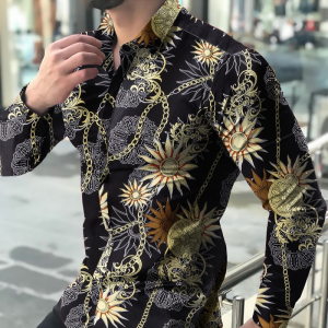Sun amulet and chains printed long sleeve shirt