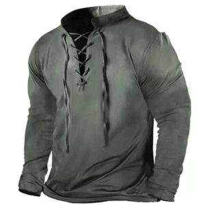 Men Long Sleeve Tie Collar T-Shirt