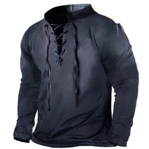 Men Long Sleeve Tie Collar T-Shirt