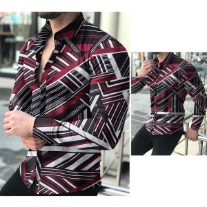 Men’s geometric print casual long sleeve shirt