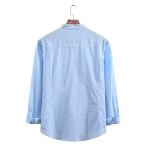 Men’s Standing Collar Cotton Linen Long Sleeve Shirt