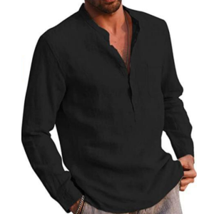 S41 Long Sleeve V Neck Casual Beach Linen Shirt