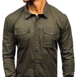 Men’s dual-pocket cotton long sleeve shirt