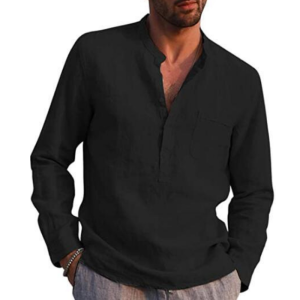 S41 Long Sleeve V Neck Casual Beach Linen Shirt