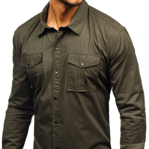 Men’s dual-pocket cotton long sleeve shirt