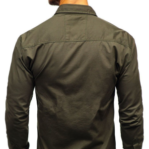 Men’s dual-pocket cotton long sleeve shirt