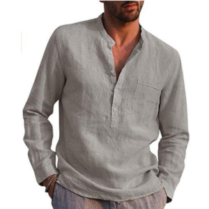 S41 Long Sleeve V Neck Casual Beach Linen Shirt