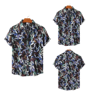 Black Hawaiian Print Casual Shirt