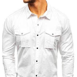 Men’s dual-pocket cotton long sleeve shirt