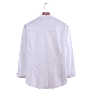 Men’s Standing Collar Cotton Linen Long Sleeve Shirt