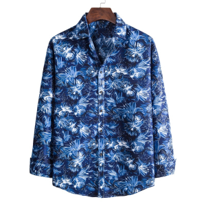 Three-dimensional flowers printed long sleeve shirt