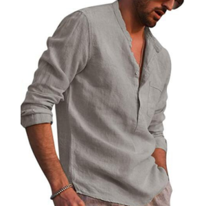 S41 Long Sleeve V Neck Casual Beach Linen Shirt