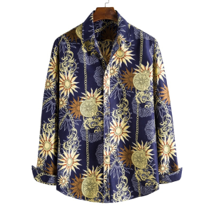 Sun amulet and chains printed long sleeve shirt