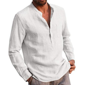 S41 Long Sleeve V Neck Casual Beach Linen Shirt