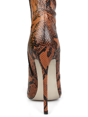 Camel Python Lycra Stiletto Thigh High Boots