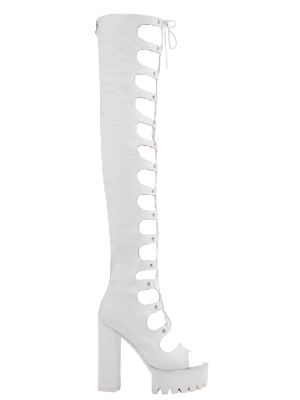 Lace Up Platform Heel Open Toe Knee Sandal