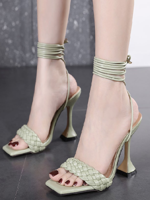 Ankle Strap Sandals Open Square Toe Hoof Heel